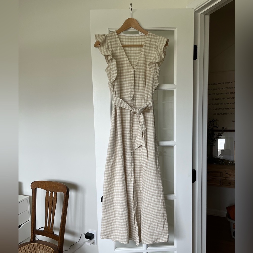 COPY - Zara checkered tan midi dress xs
